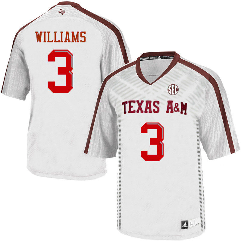 Men #3 Trey Williams Texas A&M Aggies College Football Jerseys-White
